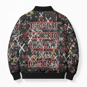 Malcolm X Bomber Puffer Jacket Street Art Style Portrait Quote The Future Belongs to Those Who Prepare Civil Rights Tribute - African Pride