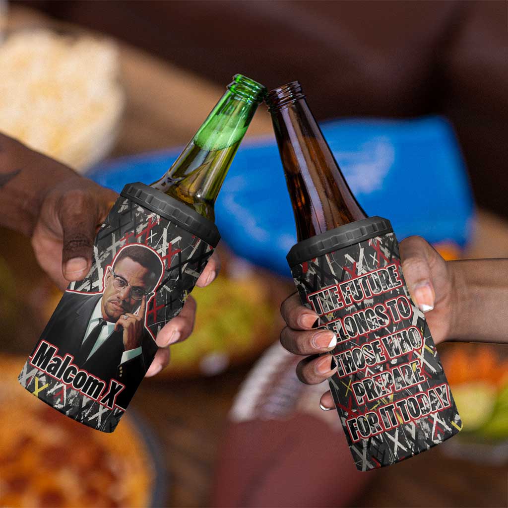 Malcolm X 4 in 1 Can Cooler Tumbler Street Art Style Portrait Quote The Future Belongs to Those Who Prepare Civil Rights Tribute - African Pride
