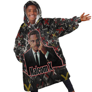 Malcolm X Kid Wearable Blanket Hoodie Street Art Style Portrait Quote The Future Belongs to Those Who Prepare Civil Rights Tribute - African Pride