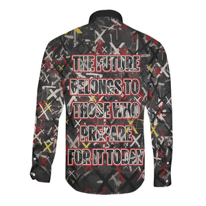Malcolm X Long Sleeve Button Shirt Street Art Style Portrait Quote The Future Belongs to Those Who Prepare Civil Rights Tribute - African Pride
