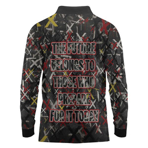 Malcolm X Long Sleeve Polo Shirt Street Art Style Portrait Quote The Future Belongs to Those Who Prepare Civil Rights Tribute - African Pride
