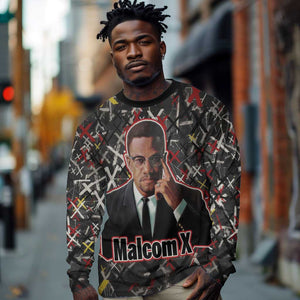 Malcolm X Long Sleeve Shirt Street Art Style Portrait Quote The Future Belongs to Those Who Prepare Civil Rights Tribute - African Pride