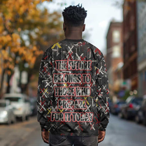 Malcolm X Long Sleeve Shirt Street Art Style Portrait Quote The Future Belongs to Those Who Prepare Civil Rights Tribute - African Pride
