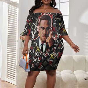 Malcolm X Off Shoulder Short Dress Street Art Style Portrait Quote The Future Belongs to Those Who Prepare Civil Rights Tribute - African Pride