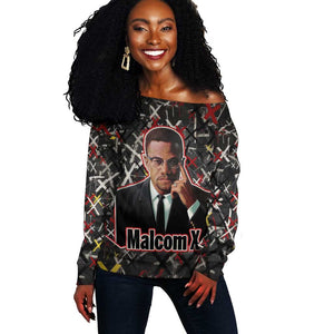 Malcolm X Off Shoulder Sweater Street Art Style Portrait Quote The Future Belongs to Those Who Prepare Civil Rights Tribute - African Pride
