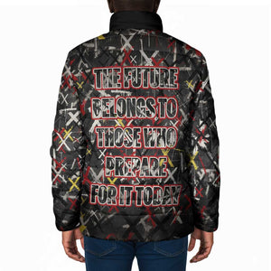 Malcolm X Padded Jacket Street Art Style Portrait Quote The Future Belongs to Those Who Prepare Civil Rights Tribute - African Pride