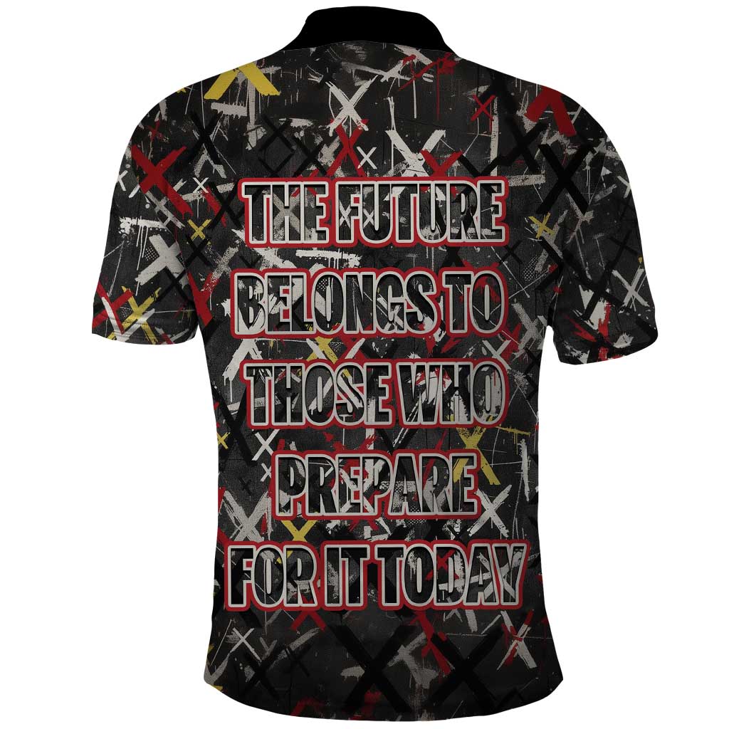Malcolm X Polo Shirt Street Art Style Portrait Quote The Future Belongs to Those Who Prepare Civil Rights Tribute TS04
