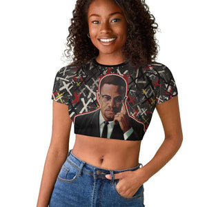 Malcolm X Raglan Cropped T shirt Street Art Style Portrait Quote The Future Belongs to Those Who Prepare Civil Rights Tribute TS04