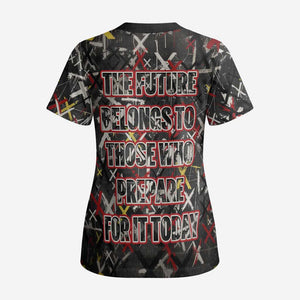 Malcolm X Scrub Top Street Art Style Portrait Quote The Future Belongs to Those Who Prepare Civil Rights Tribute - African Pride