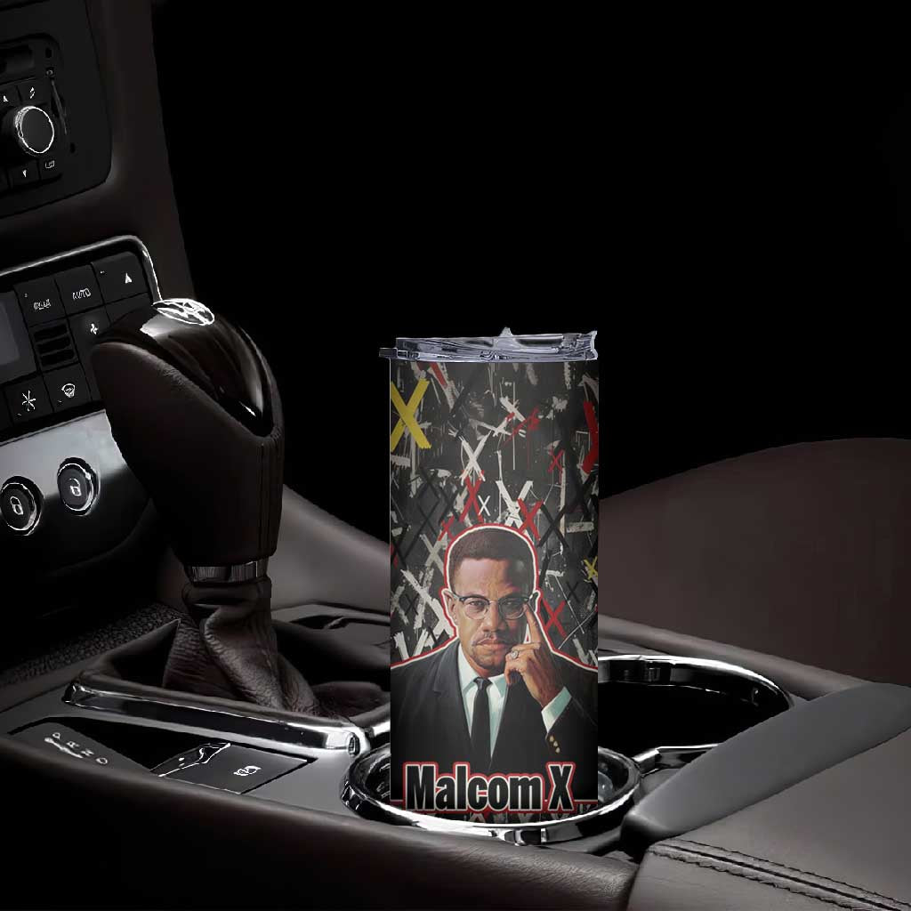 Malcolm X Skinny Tumbler Street Art Style Portrait Quote The Future Belongs to Those Who Prepare Civil Rights Tribute - African Pride