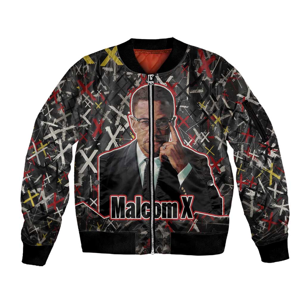 Malcolm X Sleeve Zip Bomber Jacket Street Art Style Portrait Quote The Future Belongs to Those Who Prepare Civil Rights Tribute - African Pride
