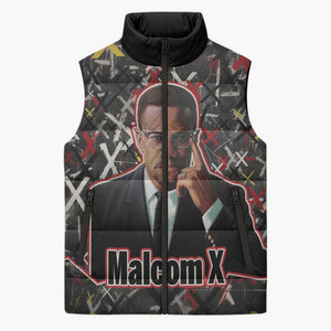 Malcolm X Sleeveless Puffer Jacket Street Art Style Portrait Quote The Future Belongs to Those Who Prepare Civil Rights Tribute - African Pride