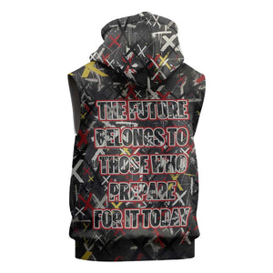 Malcolm X Sleeveless Zip Hoodie Street Art Style Portrait Quote The Future Belongs to Those Who Prepare Civil Rights Tribute - African Pride