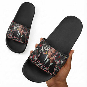 Malcolm X Slide Sandals Street Art Style Portrait Quote The Future Belongs to Those Who Prepare Civil Rights Tribute - African Pride