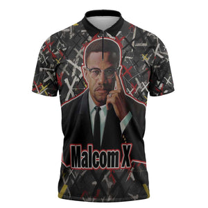 Malcolm X Zipper Polo Shirt Street Art Style Portrait Quote The Future Belongs to Those Who Prepare Civil Rights Tribute - African Pride