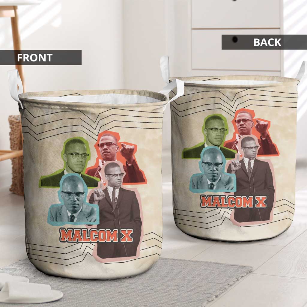 Malcolm X Laundry Basket Pop Art Portrait Collage Civil Rights Activist Retro Style Design - African Pride