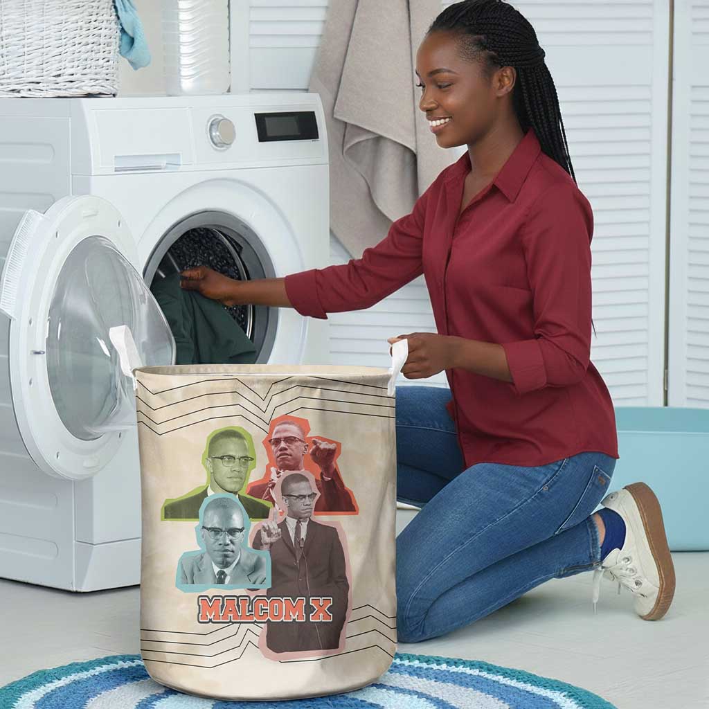 Malcolm X Laundry Basket Pop Art Portrait Collage Civil Rights Activist Retro Style Design - African Pride