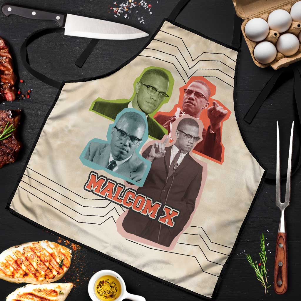 Malcolm X Apron Pop Art Portrait Collage Civil Rights Activist Retro Style Design - African Pride