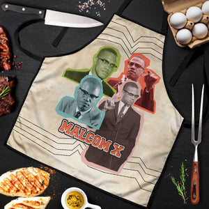 Malcolm X Apron Pop Art Portrait Collage Civil Rights Activist Retro Style Design - African Pride