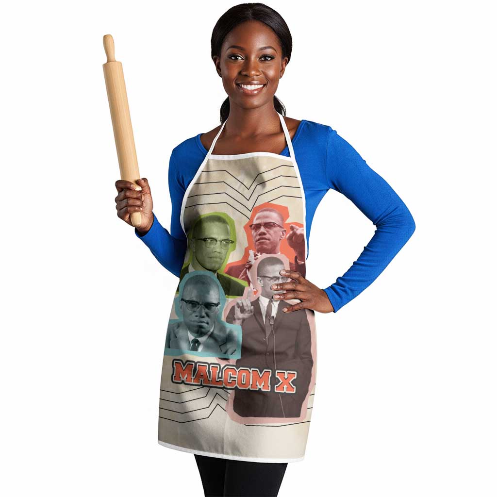 Malcolm X Apron Pop Art Portrait Collage Civil Rights Activist Retro Style Design - African Pride