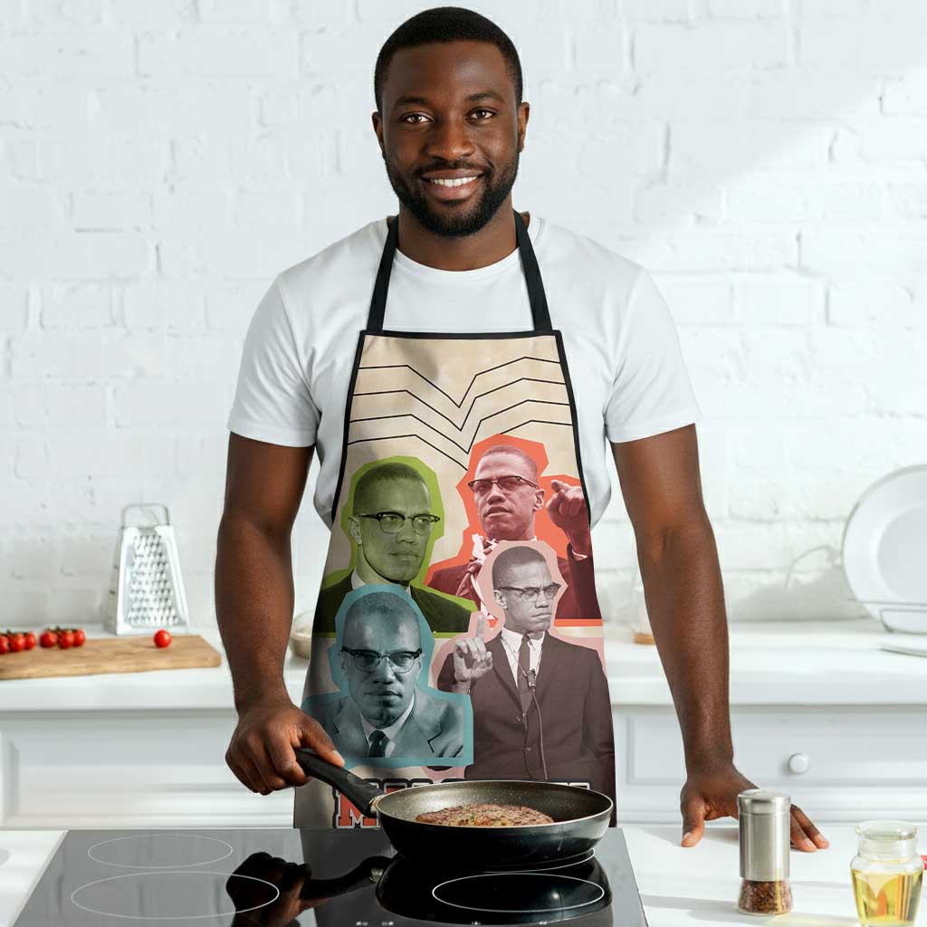 Malcolm X Apron Pop Art Portrait Collage Civil Rights Activist Retro Style Design - African Pride
