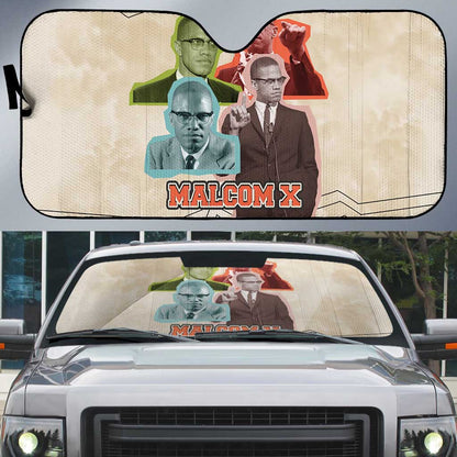 Malcolm X Auto Sun Shade Pop Art Portrait Collage Civil Rights Activist Retro Style Design - African Pride
