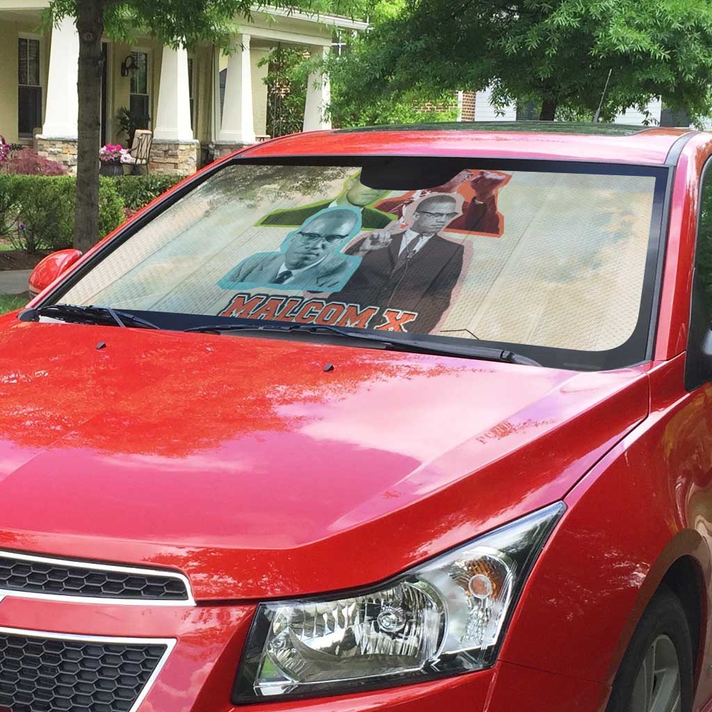 Malcolm X Auto Sun Shade Pop Art Portrait Collage Civil Rights Activist Retro Style Design - African Pride