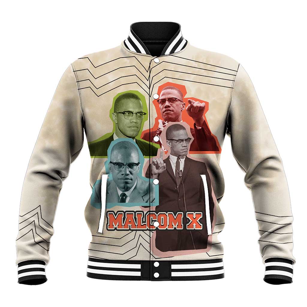 Malcolm X Baseball Jacket Pop Art Portrait Collage Civil Rights Activist Retro Style Design - African Pride