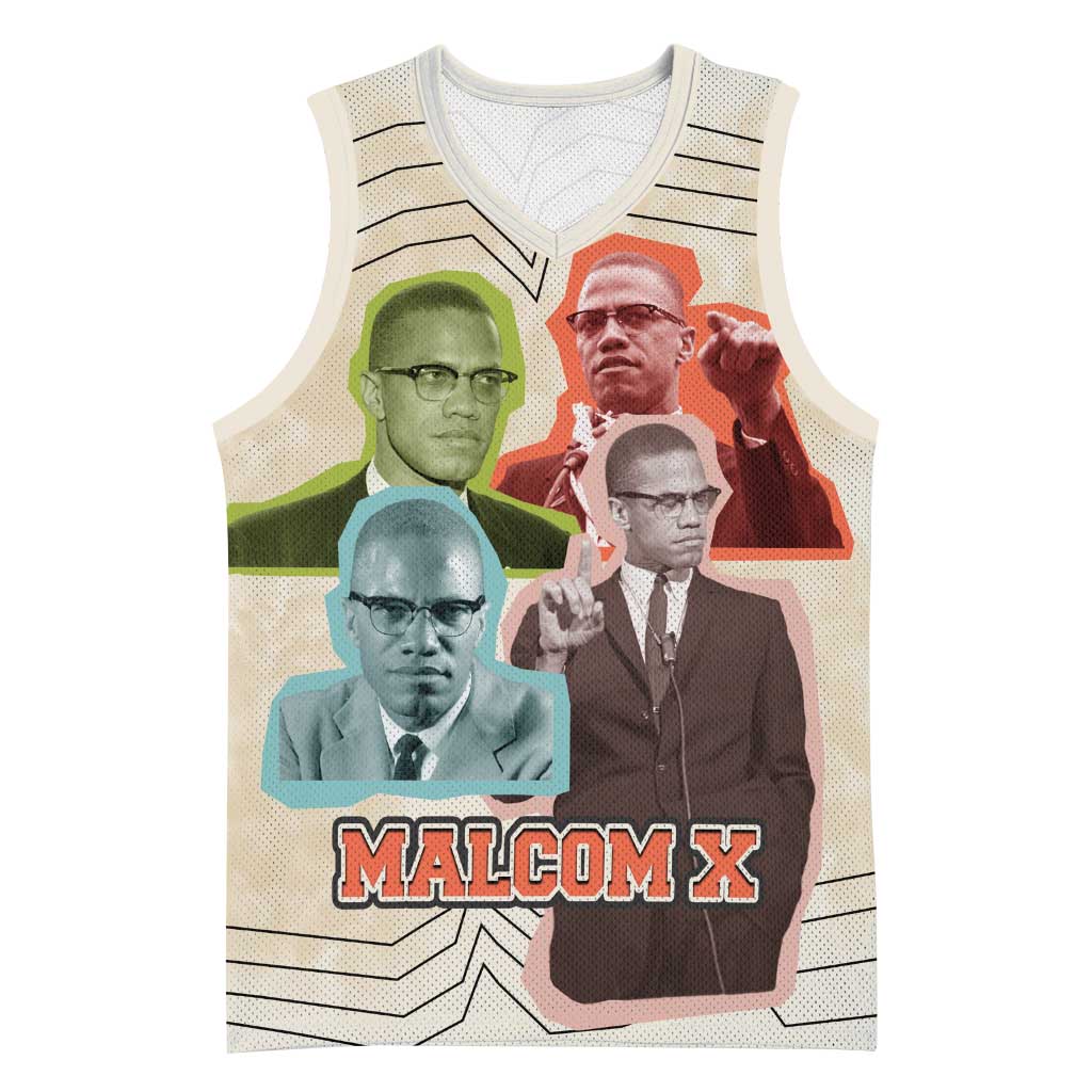Malcolm X Basketball Jersey Pop Art Portrait Collage Civil Rights Activist Retro Style Design - African Pride