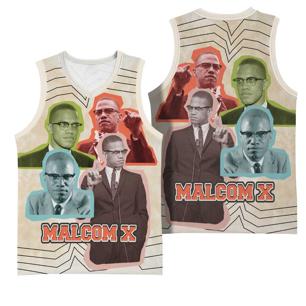 Malcolm X Basketball Jersey Pop Art Portrait Collage Civil Rights Activist Retro Style Design - African Pride