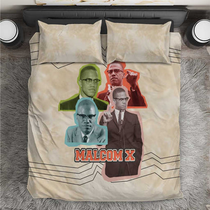 Malcolm X Bedding Set Pop Art Portrait Collage Civil Rights Activist Retro Style Design - African Pride