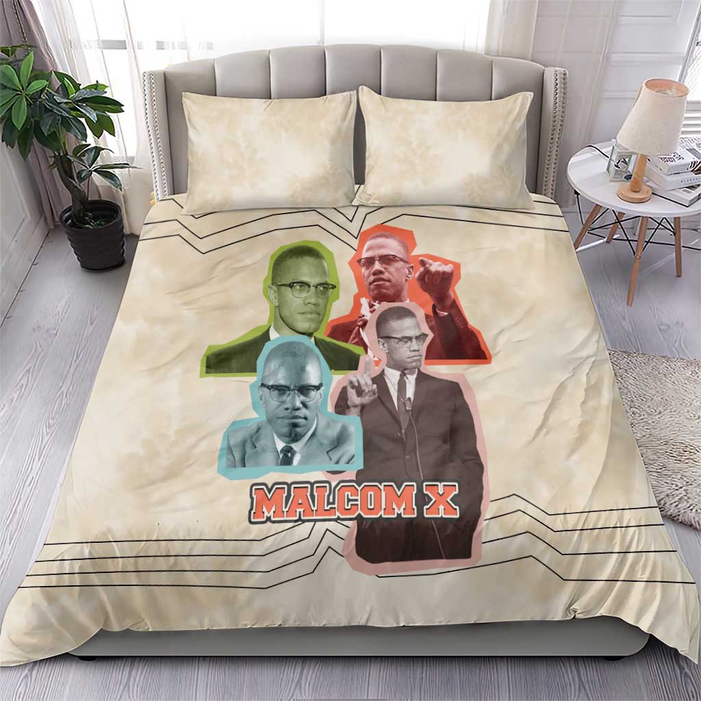 Malcolm X Bedding Set Pop Art Portrait Collage Civil Rights Activist Retro Style Design - African Pride