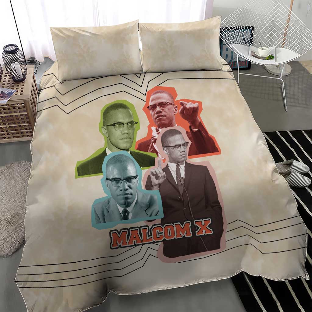 Malcolm X Bedding Set Pop Art Portrait Collage Civil Rights Activist Retro Style Design - African Pride