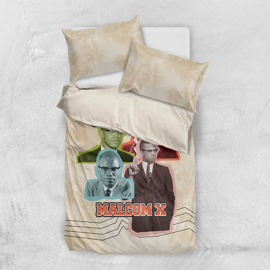 Malcolm X Bedding Set Pop Art Portrait Collage Civil Rights Activist Retro Style Design - African Pride