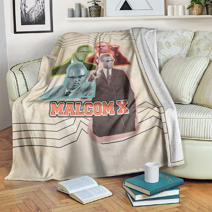 Malcolm X Blanket Pop Art Portrait Collage Civil Rights Activist Retro Style Design - African Pride