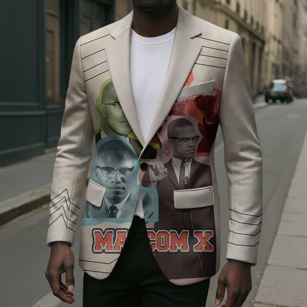 Malcolm X Blazer Pop Art Portrait Collage Civil Rights Activist Retro Style Design - African Pride