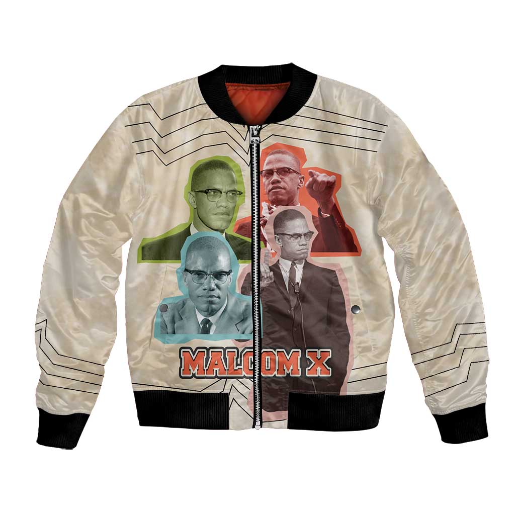 Malcolm X Bomber Jacket Pop Art Portrait Collage Civil Rights Activist Retro Style Design - African Pride