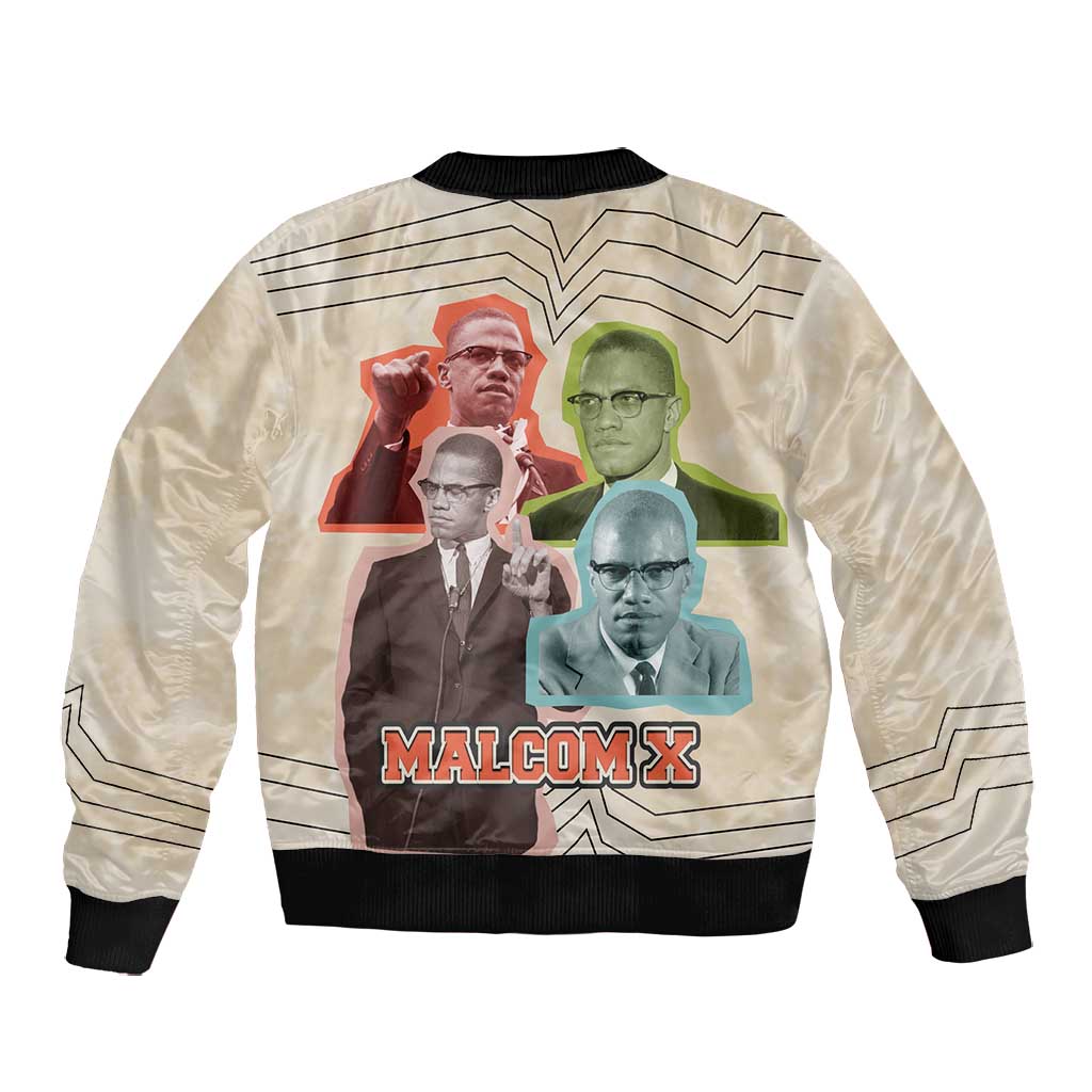 Malcolm X Bomber Jacket Pop Art Portrait Collage Civil Rights Activist Retro Style Design - African Pride