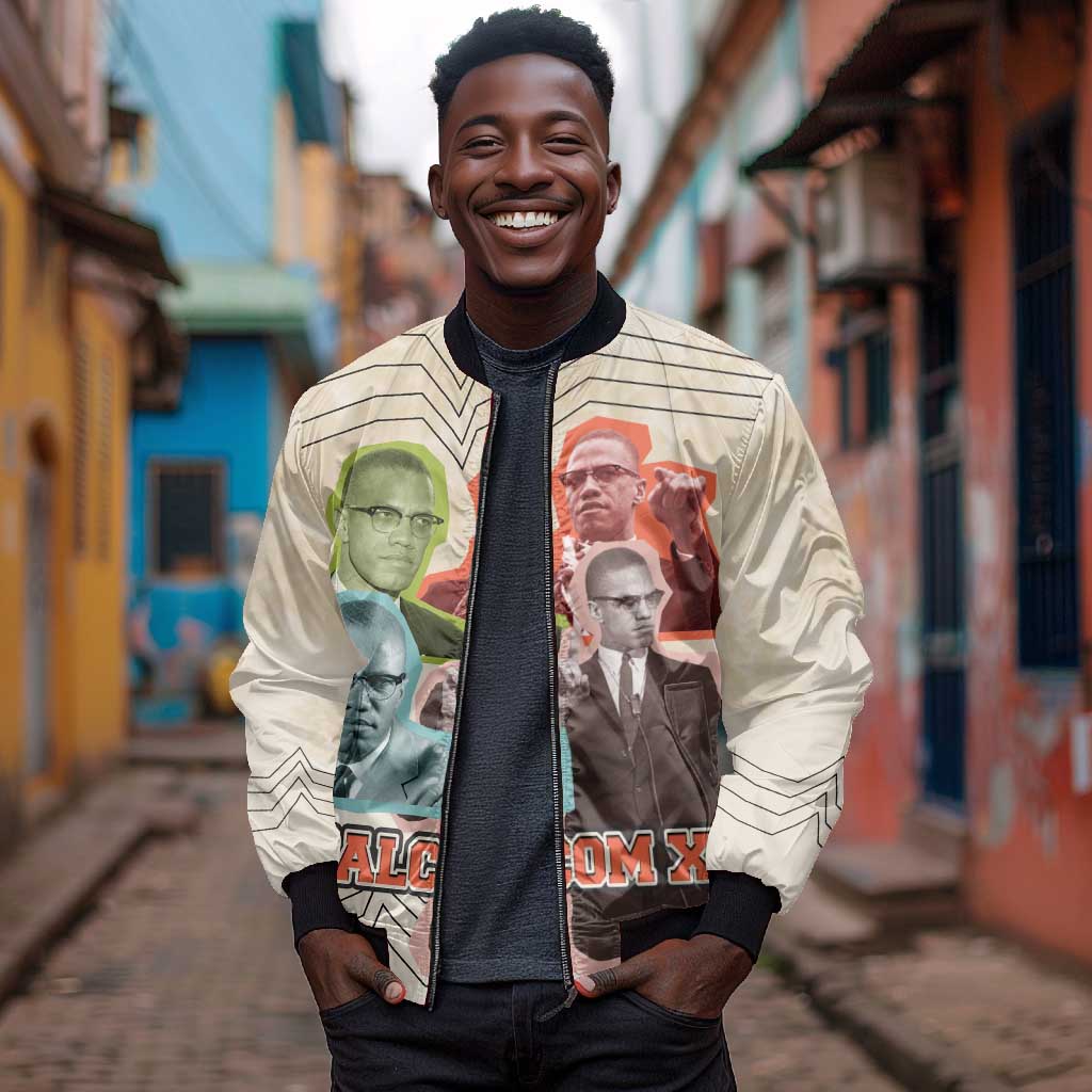Malcolm X Bomber Jacket Pop Art Portrait Collage Civil Rights Activist Retro Style Design - African Pride