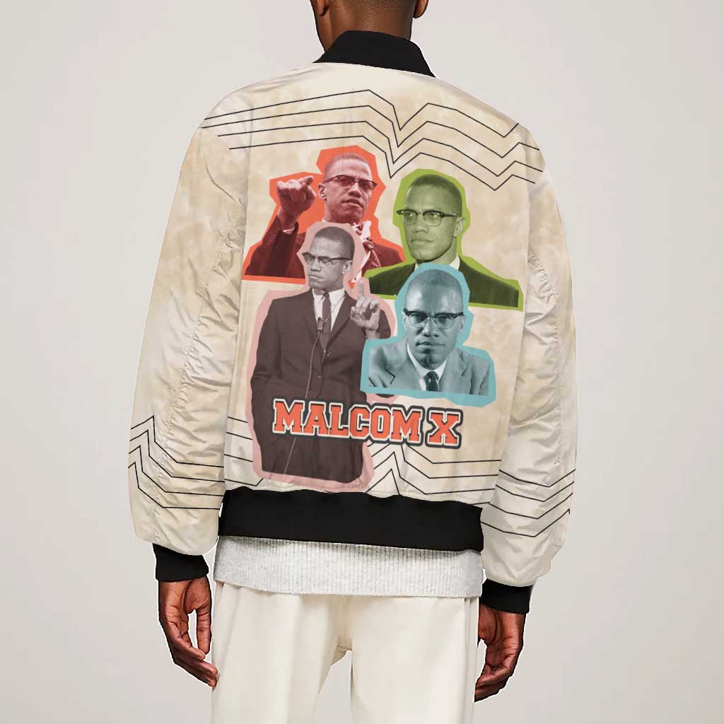 Malcolm X Bomber Jacket Pop Art Portrait Collage Civil Rights Activist Retro Style Design - African Pride