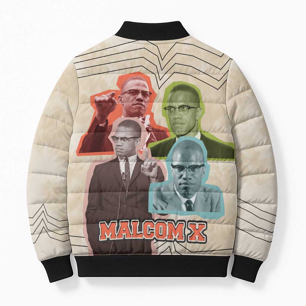 Malcolm X Bomber Puffer Jacket Pop Art Portrait Collage Civil Rights Activist Retro Style Design - African Pride