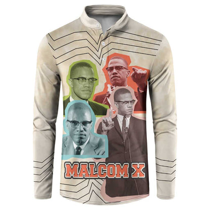 Malcolm X Button Sweatshirt Pop Art Portrait Collage Civil Rights Activist Retro Style Design