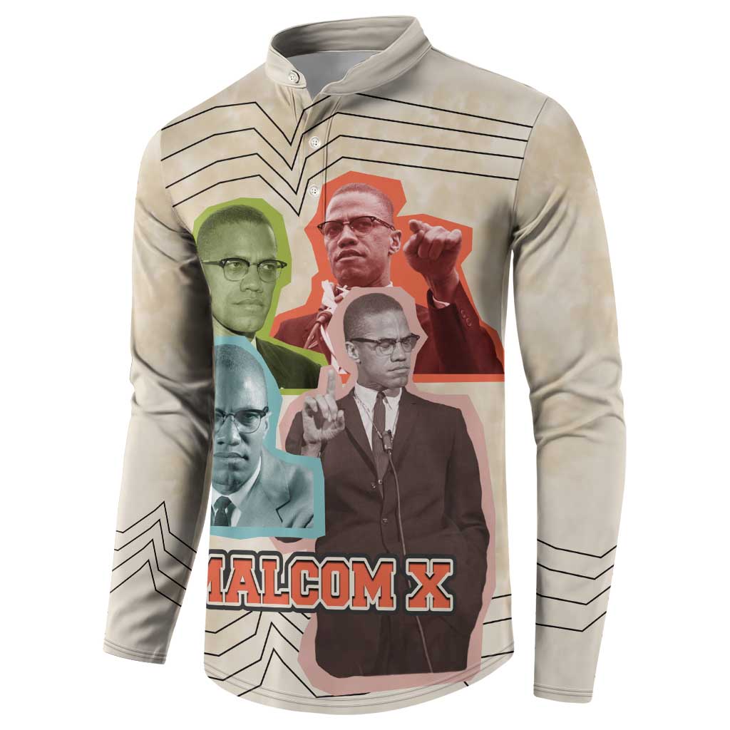 Malcolm X Button Sweatshirt Pop Art Portrait Collage Civil Rights Activist Retro Style Design