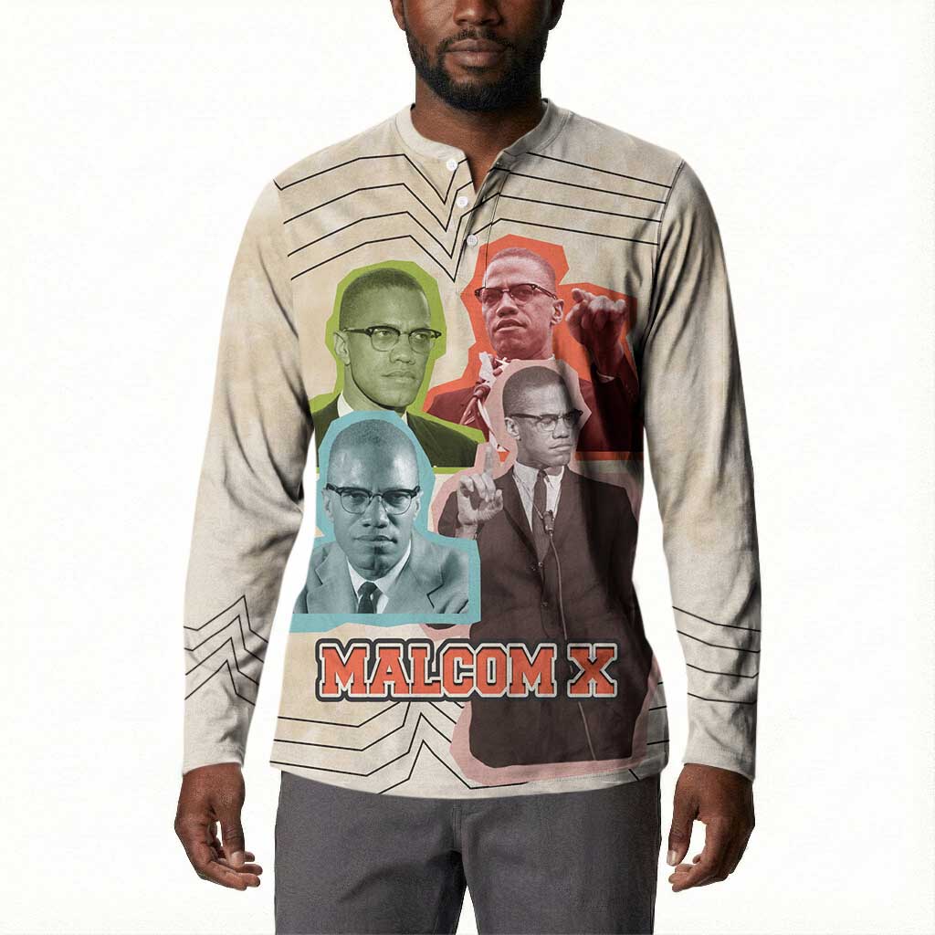 Malcolm X Button Sweatshirt Pop Art Portrait Collage Civil Rights Activist Retro Style Design