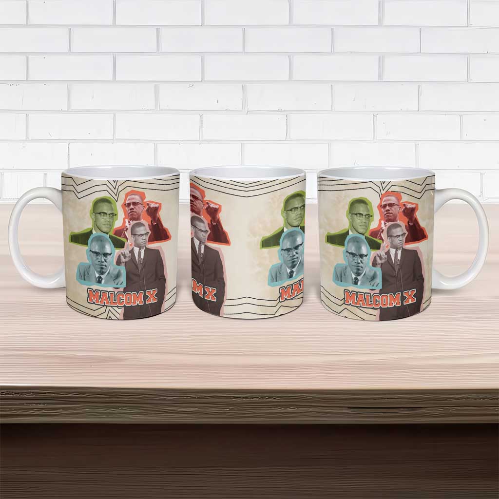 Malcolm X Ceramic Mug Pop Art Portrait Collage Civil Rights Activist Retro Style Design - African Pride