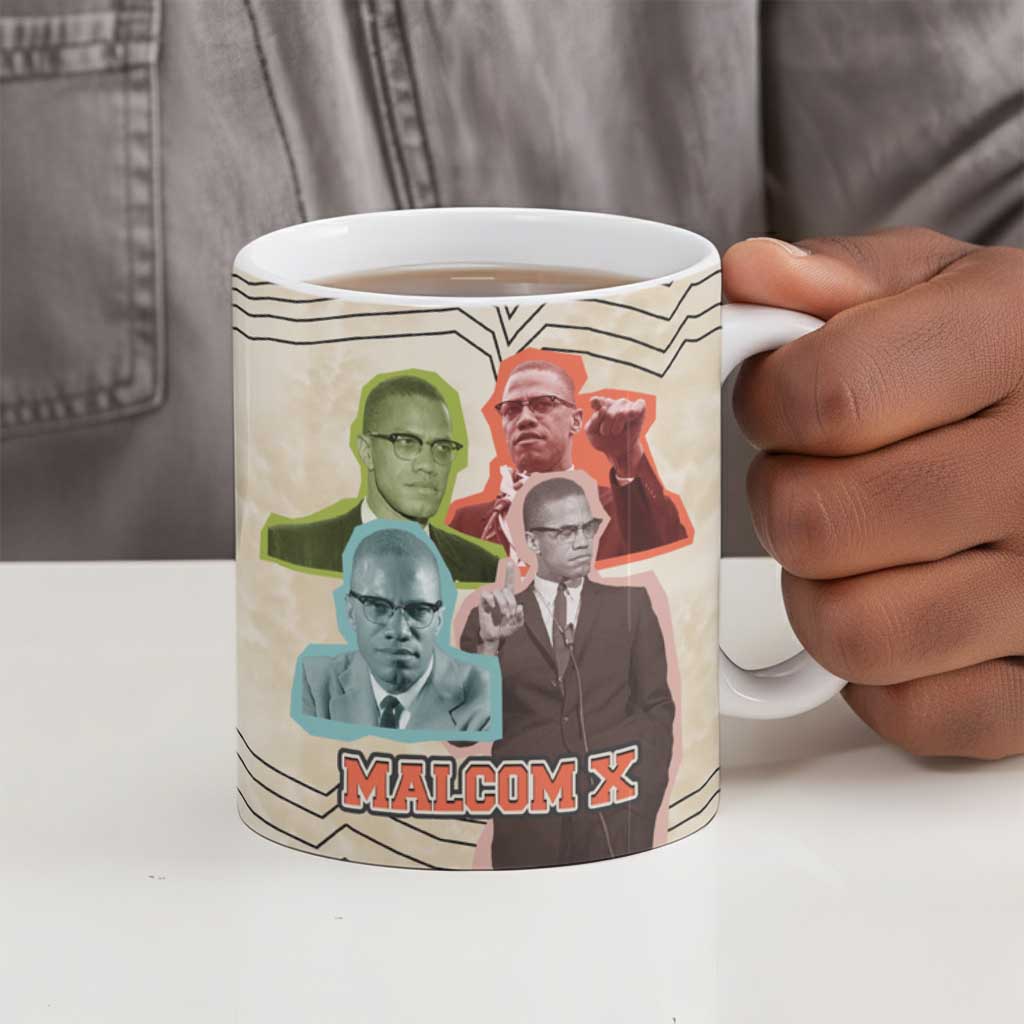 Malcolm X Ceramic Mug Pop Art Portrait Collage Civil Rights Activist Retro Style Design - African Pride