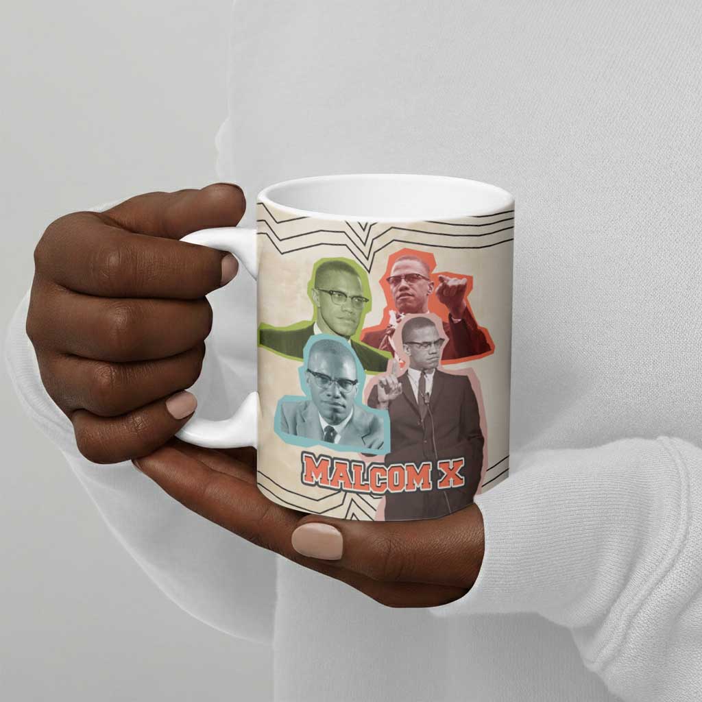 Malcolm X Ceramic Mug Pop Art Portrait Collage Civil Rights Activist Retro Style Design - African Pride