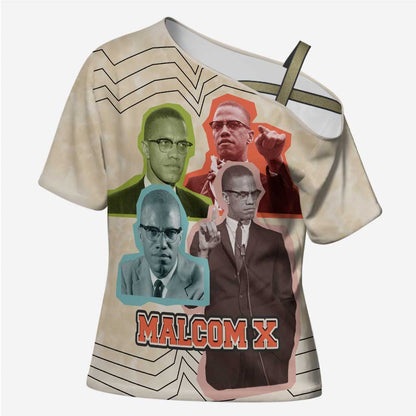 Malcolm X Cross Shoulder Shirt Pop Art Portrait Collage Civil Rights Activist Retro Style Design - African Pride