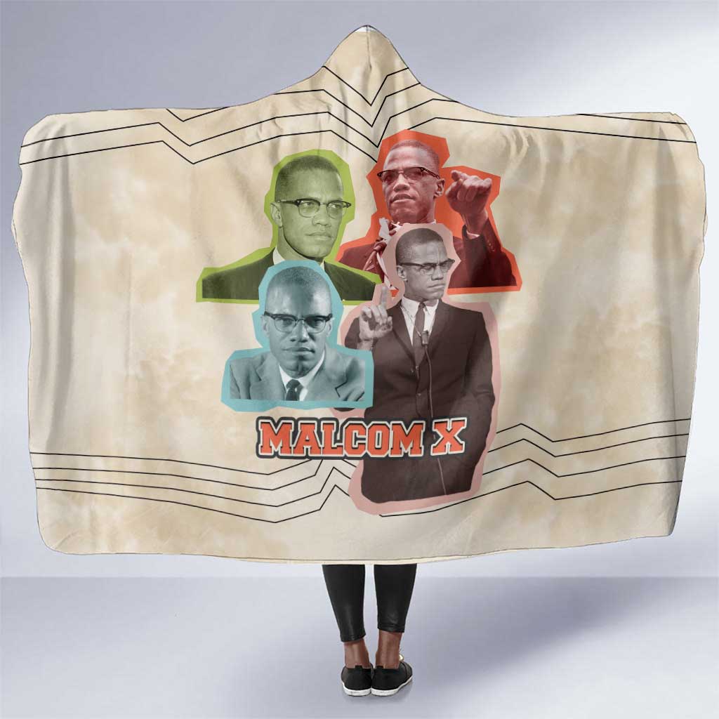 Malcolm X Hooded Blanket Pop Art Portrait Collage Civil Rights Activist Retro Style Design - African Pride