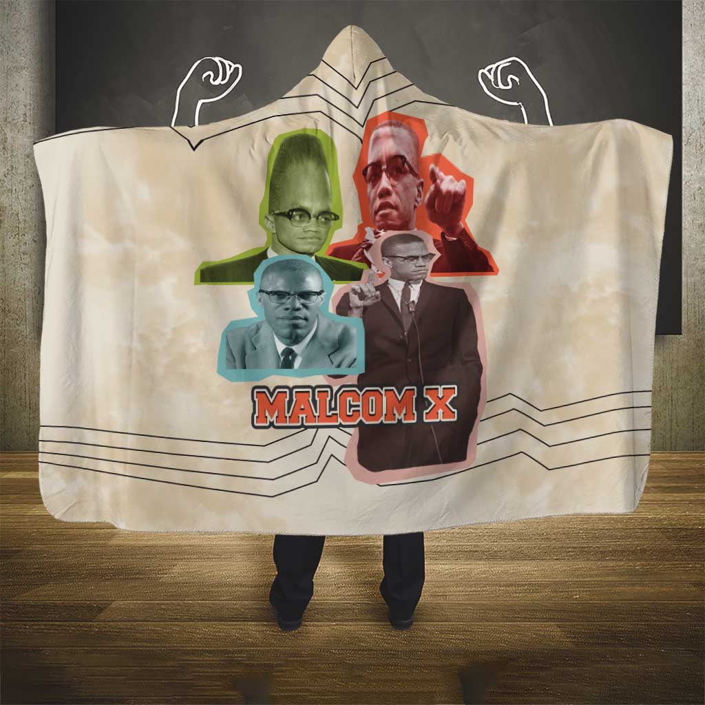 Malcolm X Hooded Blanket Pop Art Portrait Collage Civil Rights Activist Retro Style Design - African Pride